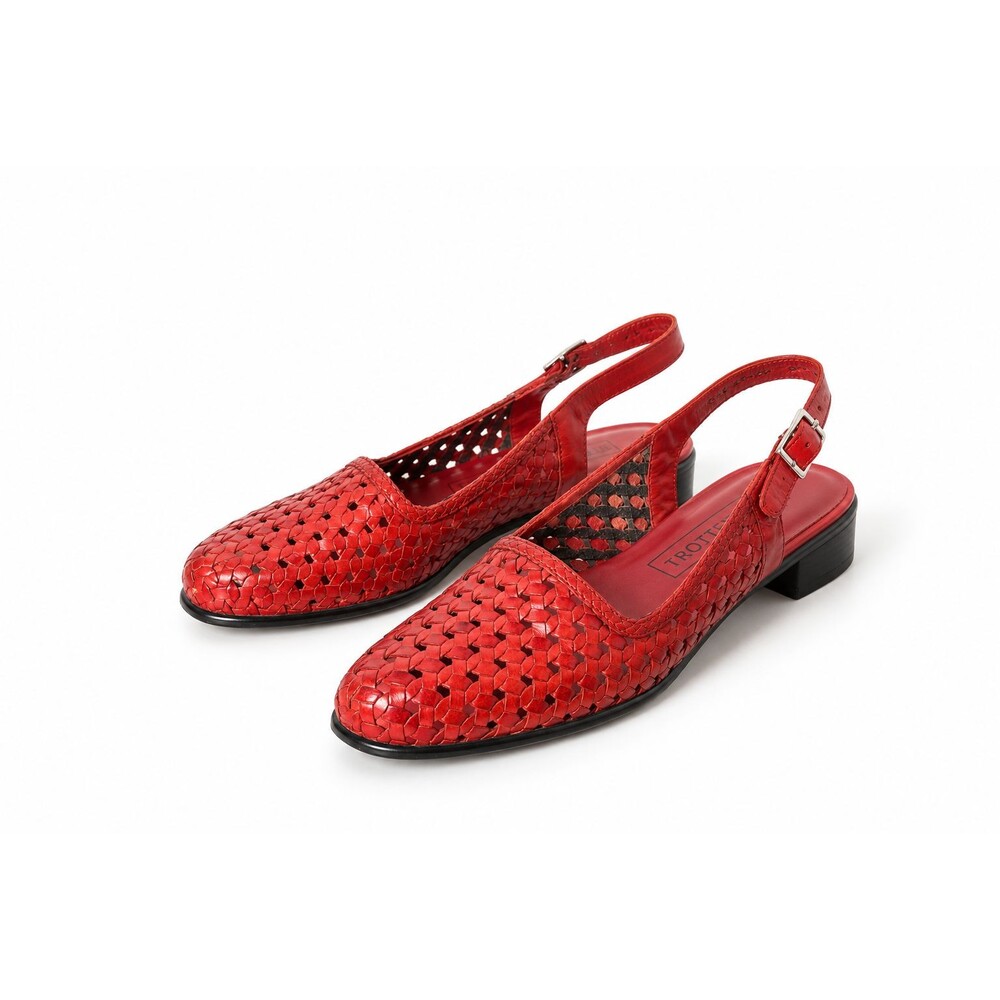 Trotters Red Woven Leather Slingback Flats Women 8.5 Narrow Comfort Shoes